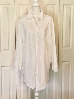 White Sequin Button-Up Tunic Shirt, NWOT